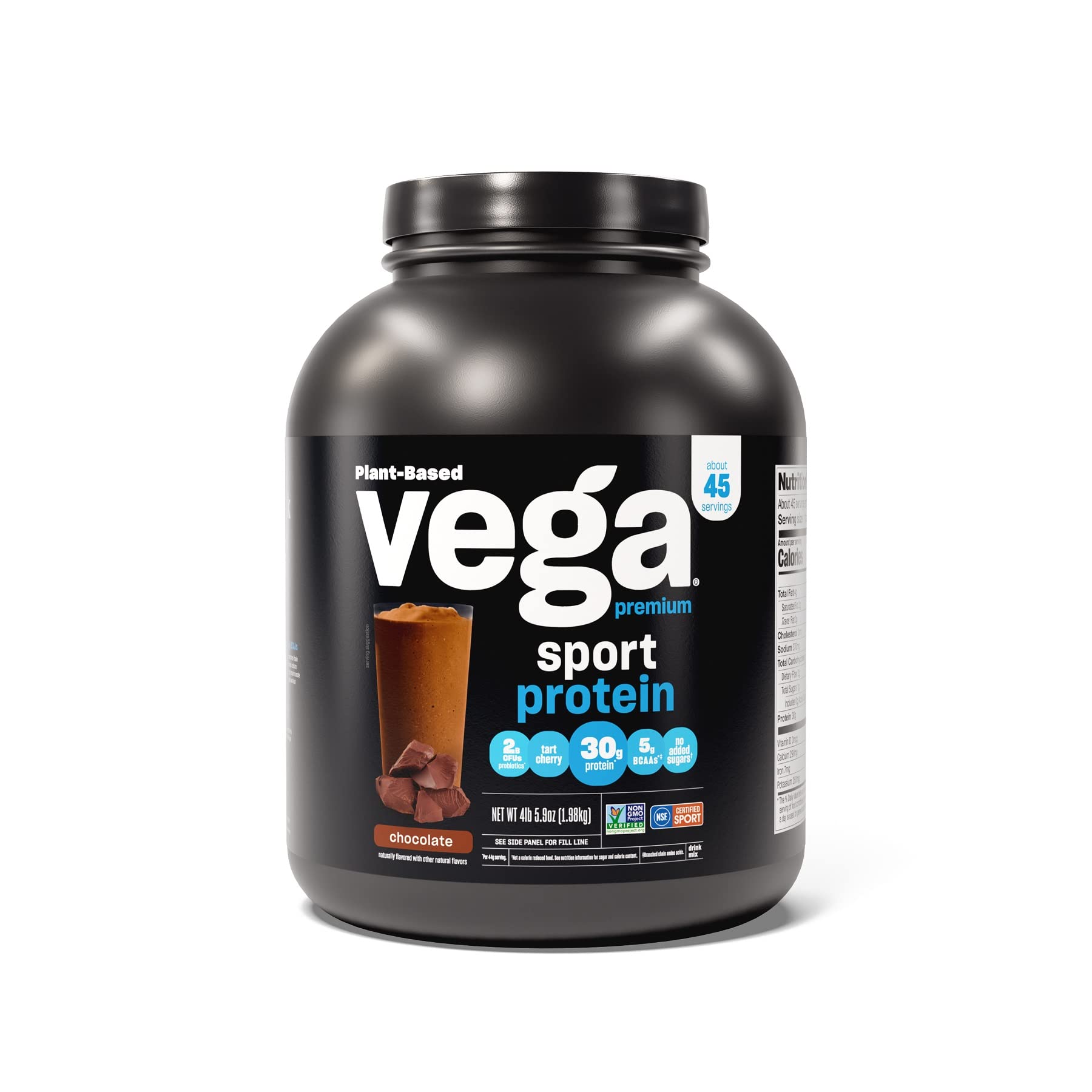 Vega Premium Sport Protein Chocolate Protein Powder, Vegan, Non GMO, Gluten Free Plant Based Protein Powder Drink Mix, NSF Certified for Sport, 4lb 5.9 oz